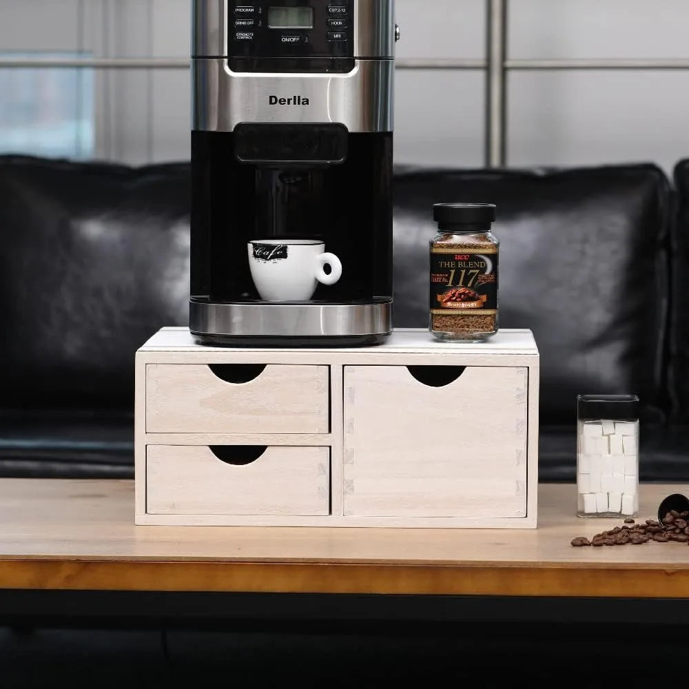 3-Drawer Wooden Kitchen Organizer for Coffee Pods & Office Supplies, Heat-Resistant Top, Multiple Colors Available