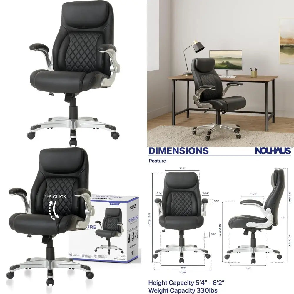 Ergonomic PU Leather Office Chair with Lumbar Support and Adjustable Armrests: Modern Executive Chair