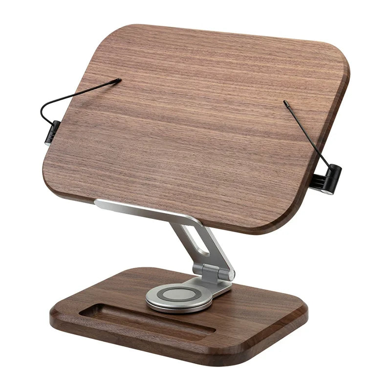 Reading Rack 360° Rotating Lifting Wooden Aluminum Alloy Reading Bookshelf Notebook Stand Adjustable Drawing Pad Holder