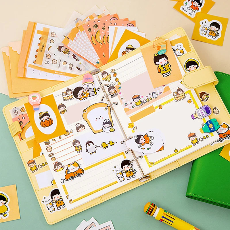 35pcs Cartoon Handbook Stickers Envelope Letter Set Cute Notes Student Handbook Decoration