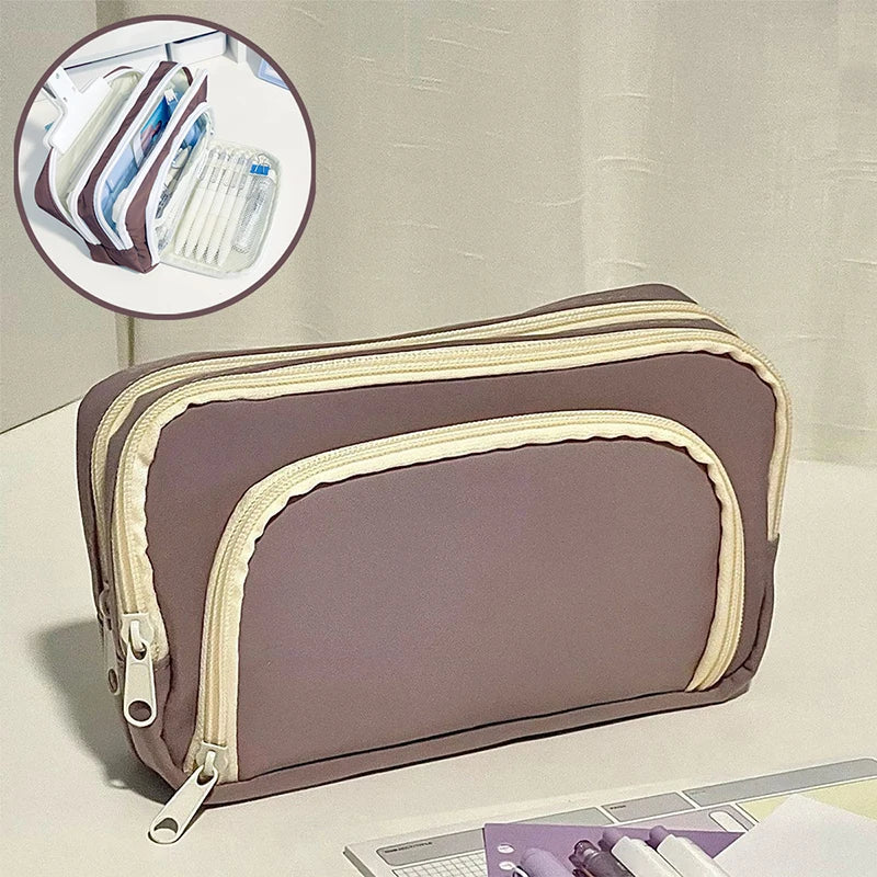 1pc Large Capacity 3 Layers Pen Box Kawaii Pencil Cases Cute Pen Holder Pouch for Students Back to School Stationery Supplies