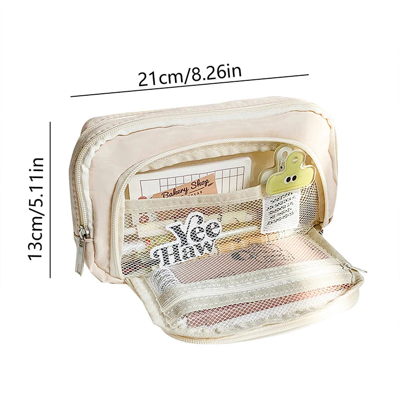 1pc Large-capacity Multi-layer Pencil Case, A Simple Multi-purpose Student Stationery Box And Makeup Storage Bag