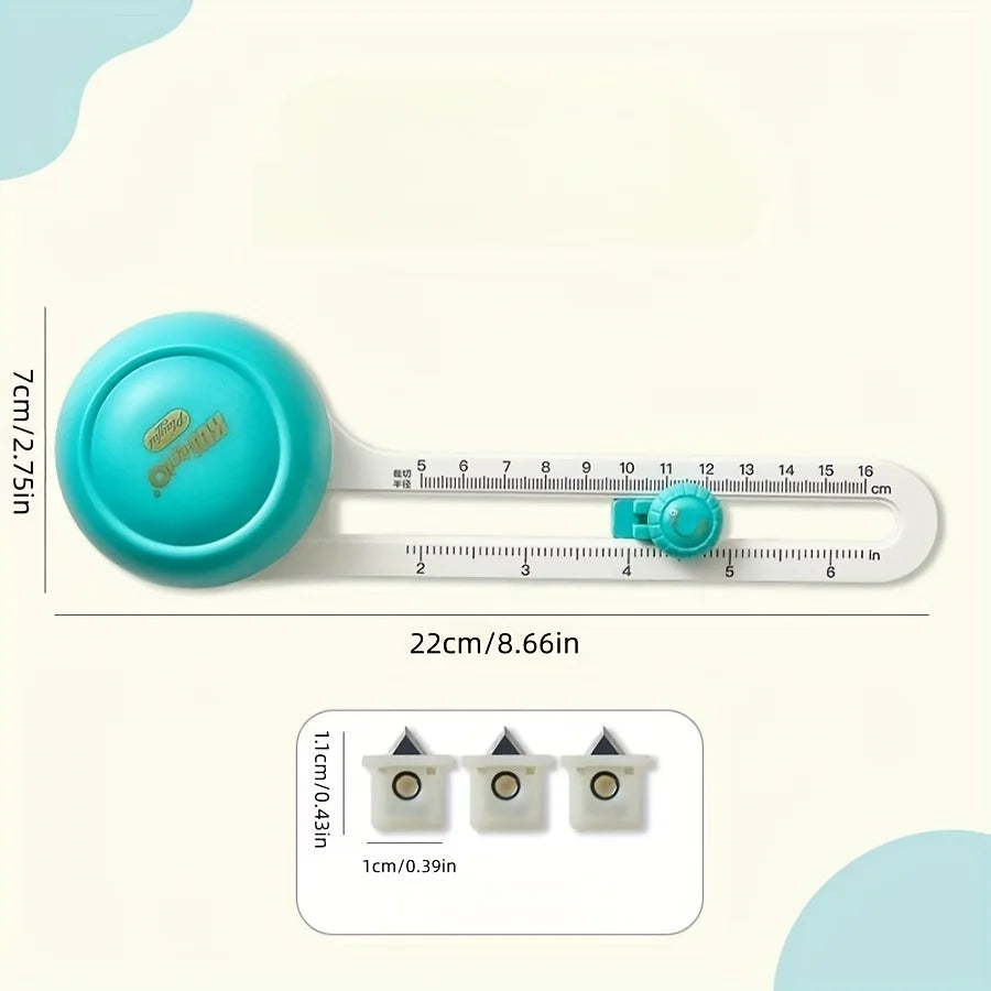 1pc 360° paper cutter, DIY circular paper cutter, cutting diameter 3.94-12.6 inches, 3 replaceable cutting heads