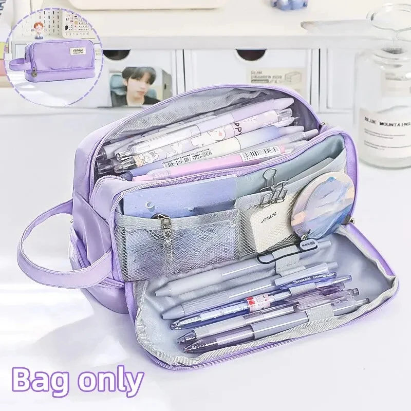 Macaron Pencil Case Double layer Large Capacity pencil bag Cute Back to School Stationery Supplies Schools
