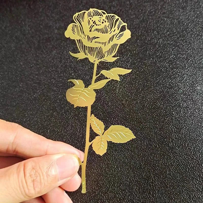 1Pc Gold Metal Bookmark Chinese Style Vintage Creative Rose Leaf Vein Hollow Pendant Leaf Bookmark Gifts