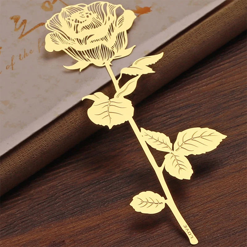 1Pc Gold Metal Bookmark Chinese Style Vintage Creative Rose Leaf Vein Hollow Pendant Leaf Bookmark Gifts