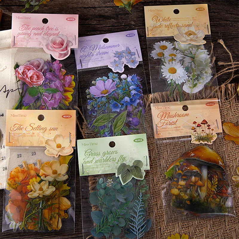 40 Sheets herbaceous plant series Europe Vintage Stickers for Scrapbooking DIY Decorative Material Collage Journaling