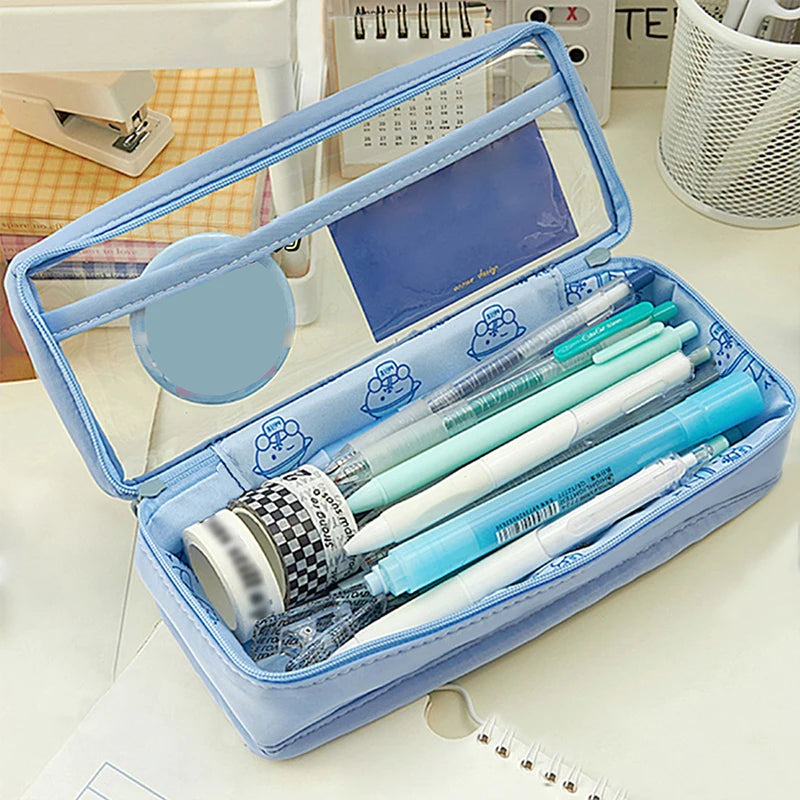 1Pc Kawaii Transparent Pencil Case Large Capacity Waterproof Pen Box for Girls Cosmetic Bag Stationery Office School Supplies