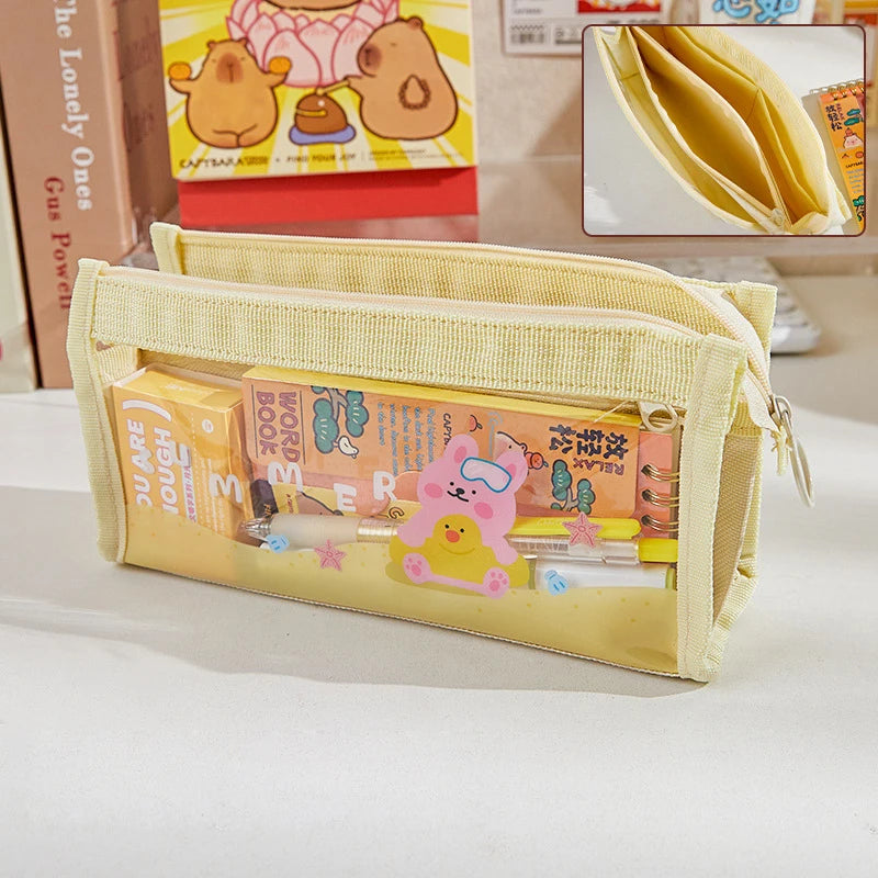 1pc Large capacity multi-function pen case - Transparent portable stationery storage case - ideal for desk storag