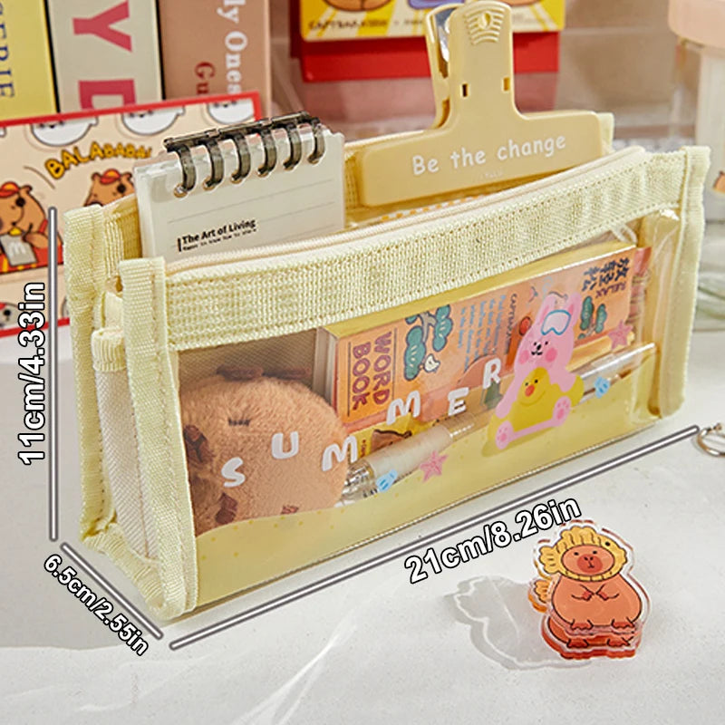 1pc Large capacity multi-function pen case - Transparent portable stationery storage case - ideal for desk storag