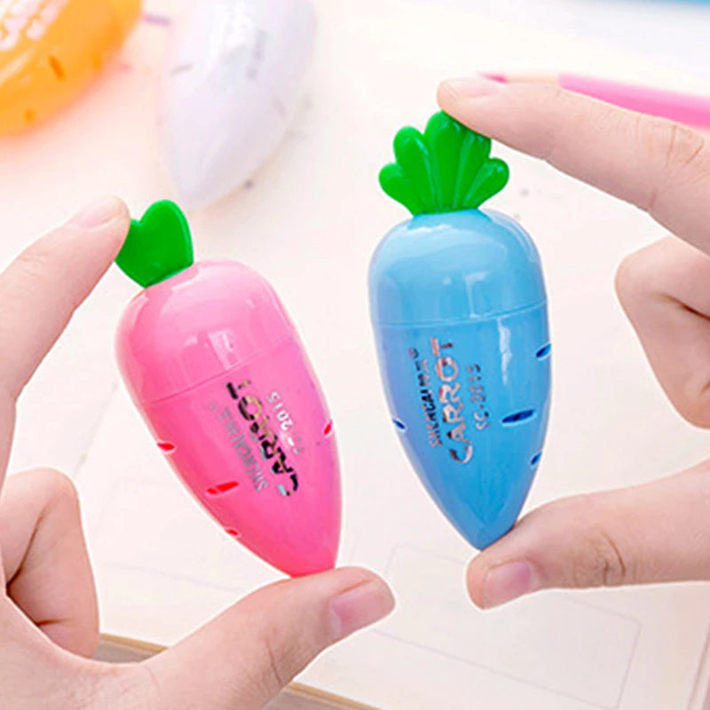 4pcs Manual Pencil Sharpener Colored Handheld Single Hole Carrot Pencil Sharpeners with Lid 4 Color For Kids School Supplies