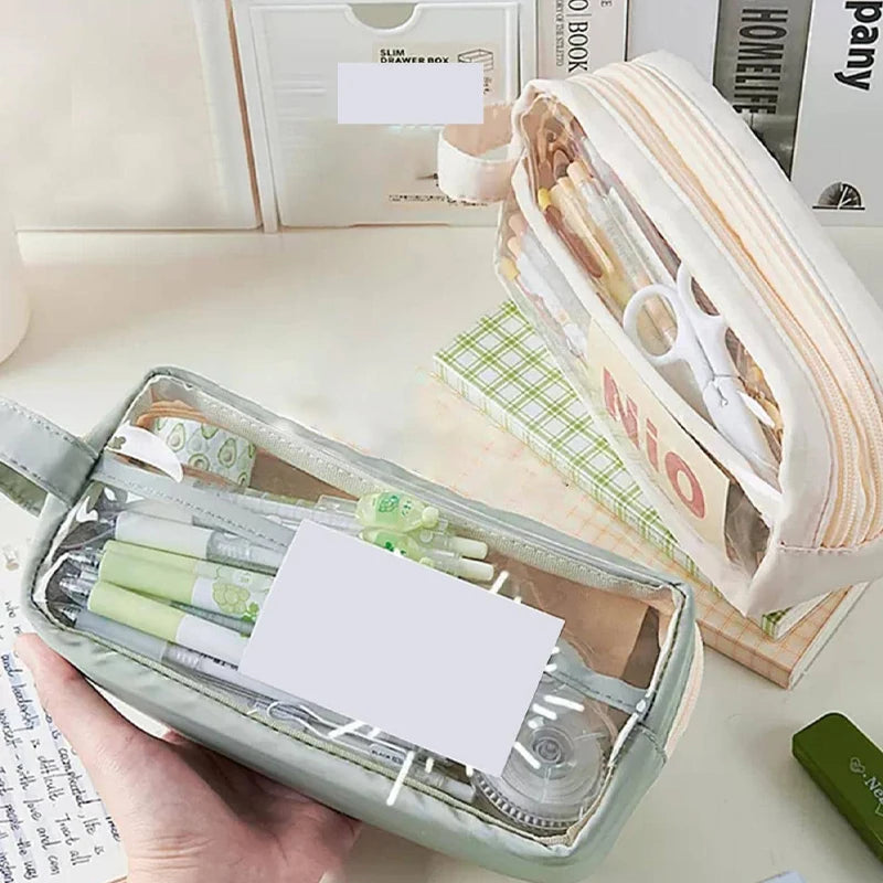 Large-capacity transparent pencil case, stationery storage, back-to-school supplies, toiletry bag, office and school supplies