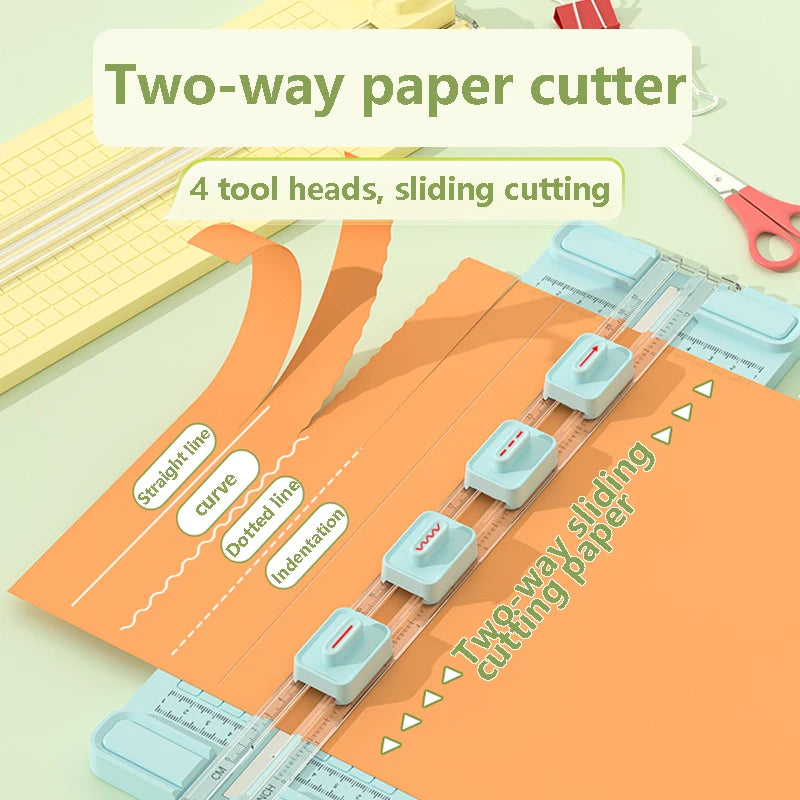 1PC 4-in-1 bidirectional paper cutter, manual paper cutter with 4 knife heads, suitable for office, school and home use