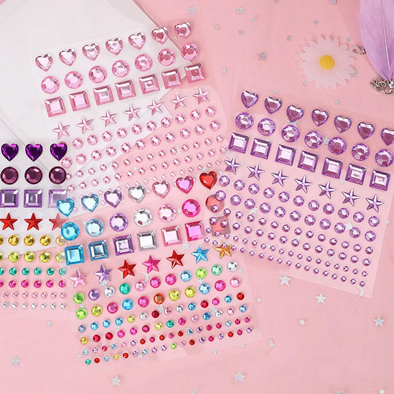 Muticolor Self Adhesive Gems Stickers for Crafts Bling Rhinestones Assorted Shapes Jewels Rhinestones Stickers Girls Kids Gifts