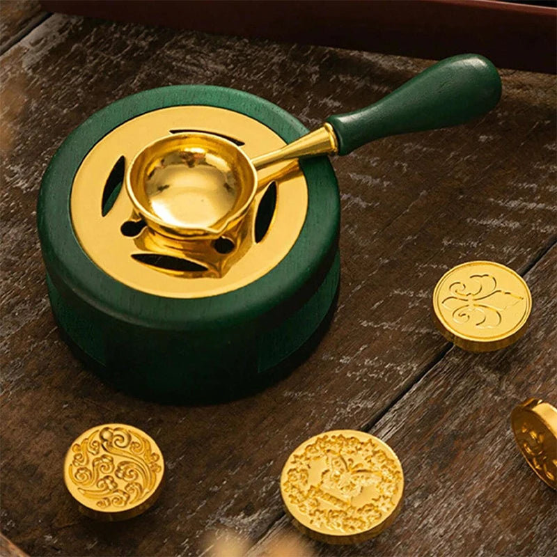 2 Pcs/set Retro Sealing Wax Furnace Stove Pot Wood Handle Sealing Wax Spoon Wax Sealing Decorative For Candle Stamp Wax Stamp