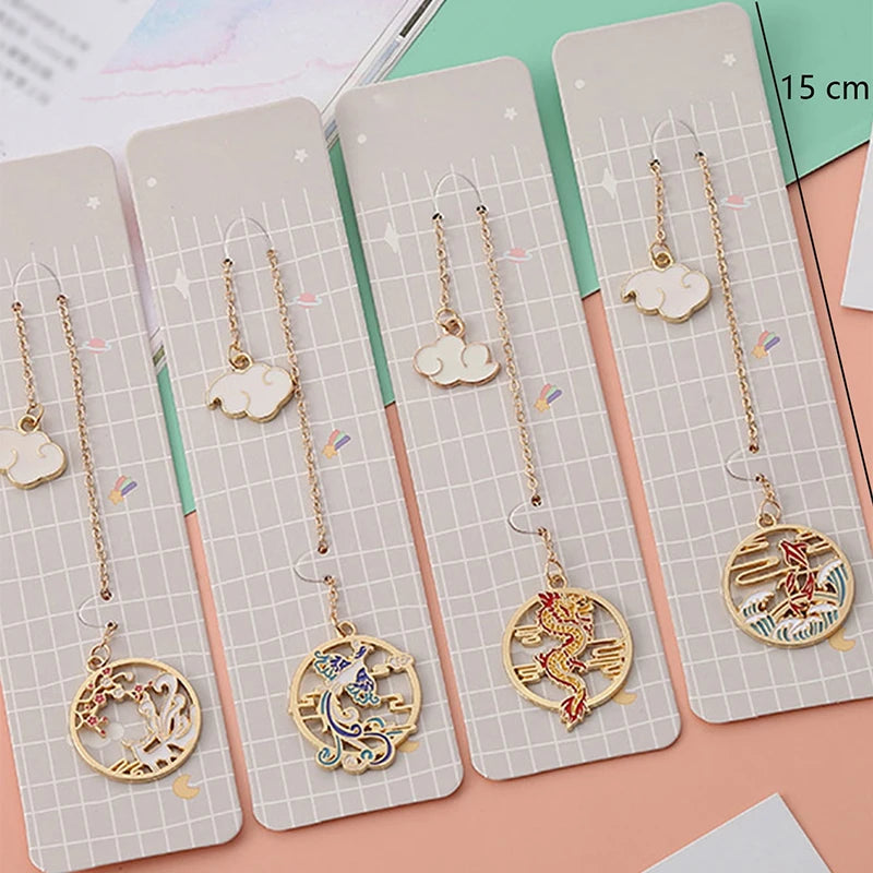 1pc Auspicious dragon and colorful phoenix marker student office portable reading pendant stationery diy decorate supplies