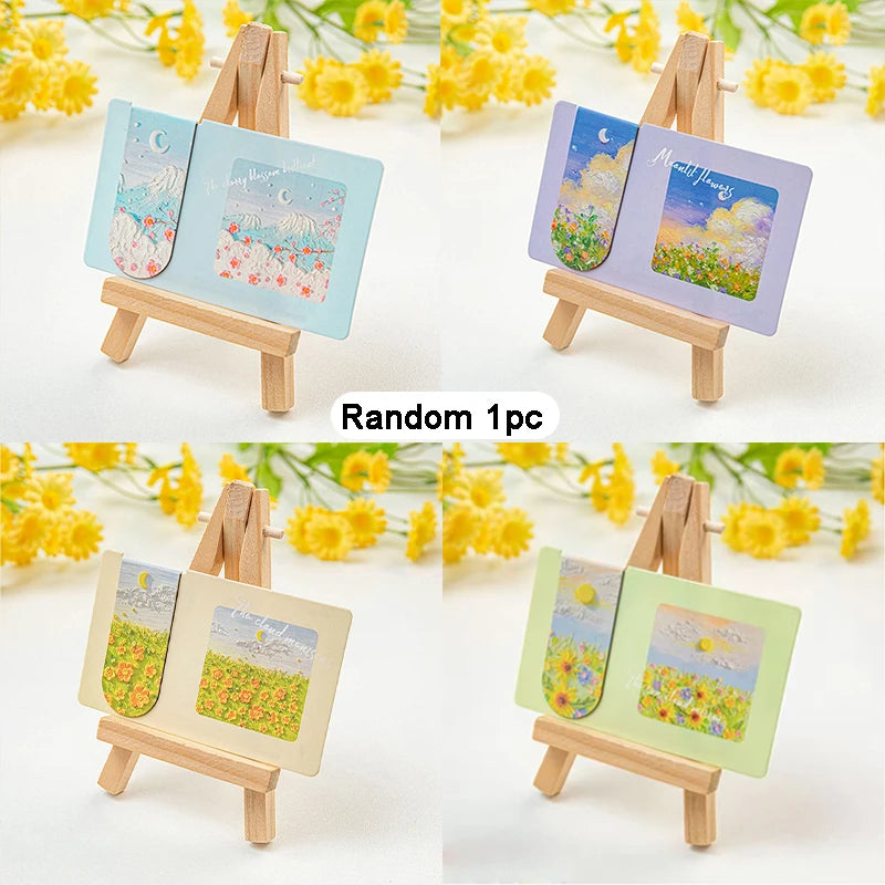 1pc Oil Painting Magnetic Bookmarks Set Creative Student Notes Category Book Pages Folder Bookmark Stationery Supplies