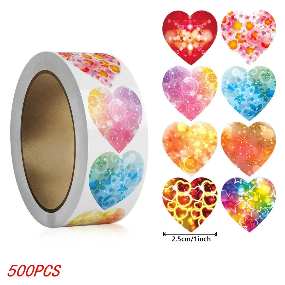 50-500pcs 1inch Red Heart Stickers for Valentine's Day Baking Packaging Sticker Envelope Seals Love Decorative Sticker