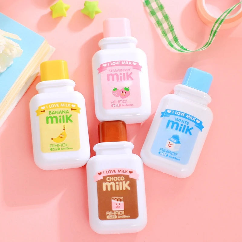 1 PC Milk Bottle Portable Correction Tape ，cute White Corrector , Gift Stationery Student Prize School Office Supply