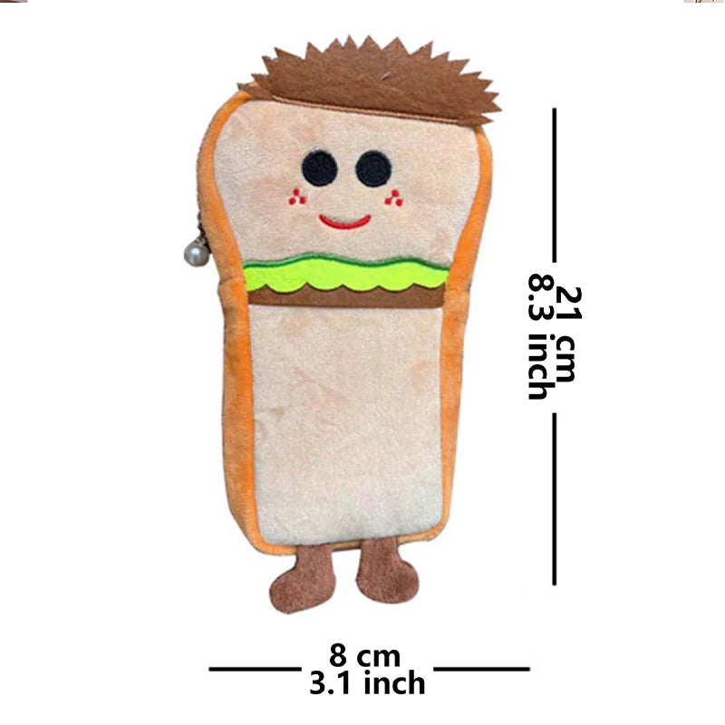 1pc Cute Hamburger Bread Toast Plush Pencil Pouch Large Capacity Kawaii Stationery Items Girls Kids back to school Gift