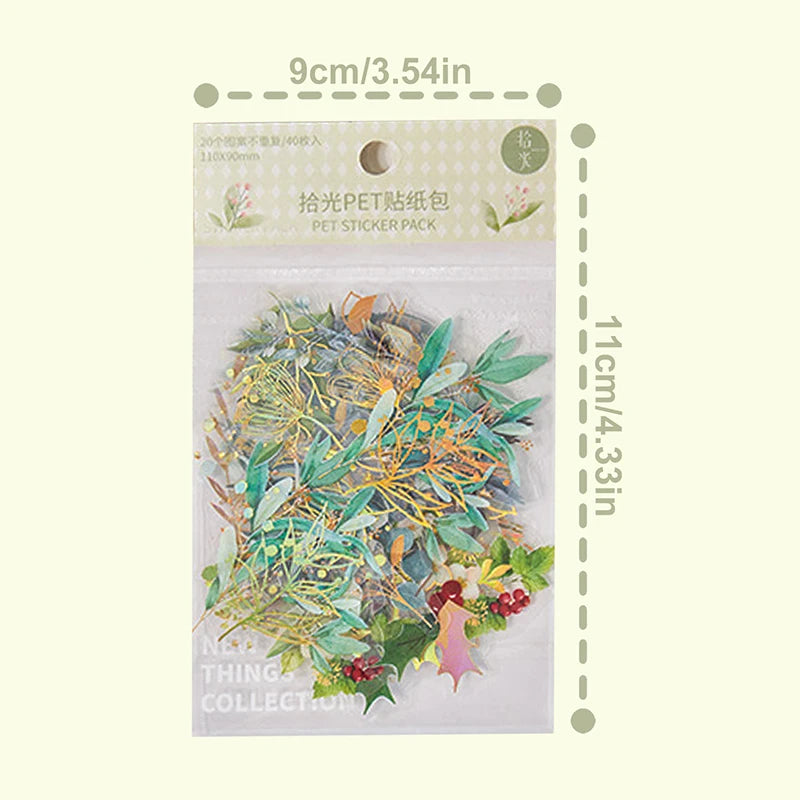 6 style 40pcs/Bag PET Stickers Hot Stamping Plant Flower Theme Mug Mobile Phone Decorative Handbook DIY Collage Stationery