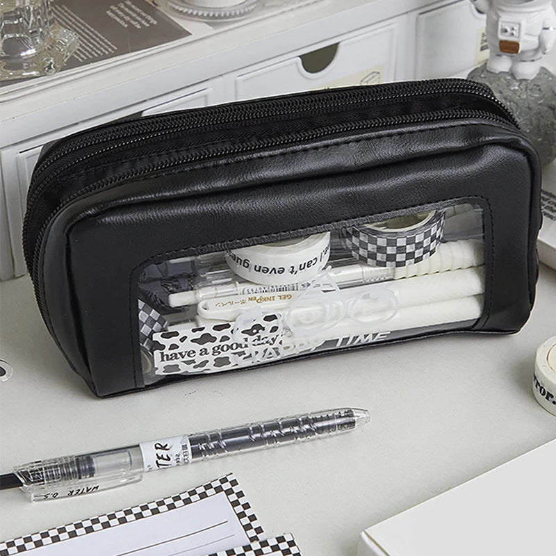1pc Transparent large capacity stationery storage bag, waterproof portable pen case, suitable for classrooms and offices