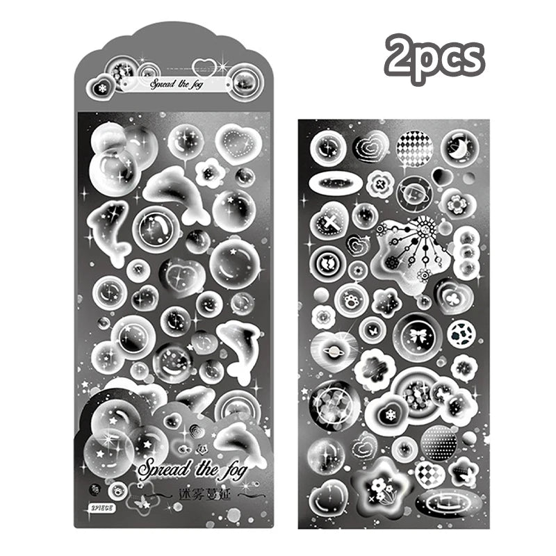 2Pcs PET Bubble Dolphin Deco Sticker DIY Journal Planner Stars Decal Stickers Scrapbooking Stationery Hearts Stickers