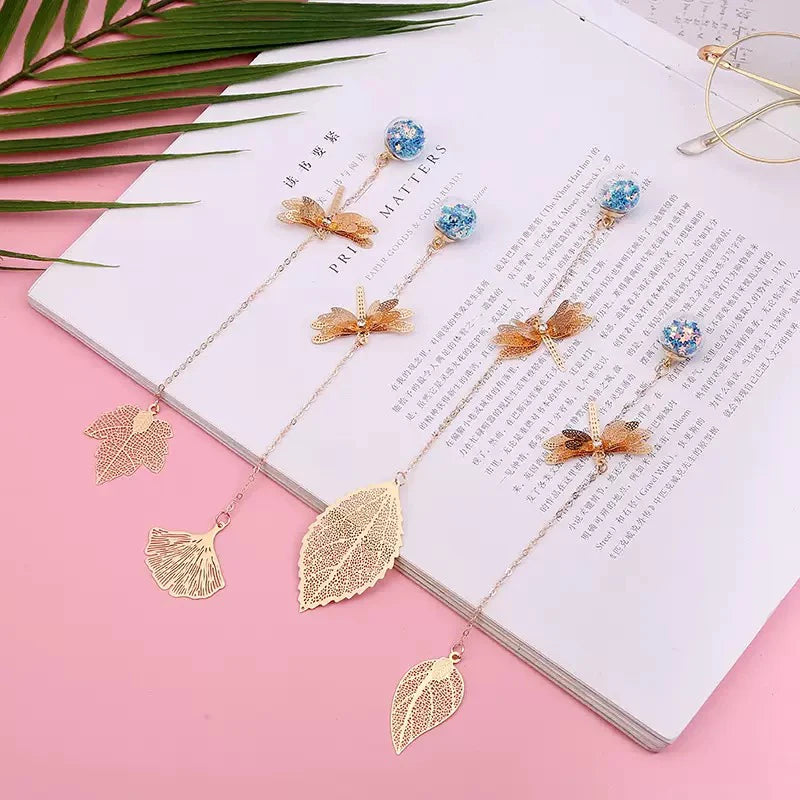 1Pc Creative Alloy Leaf Bookmarks Dragonfly Crystal Ball Student Stationery Book Page Holder Reading Book Paper Clip Readers