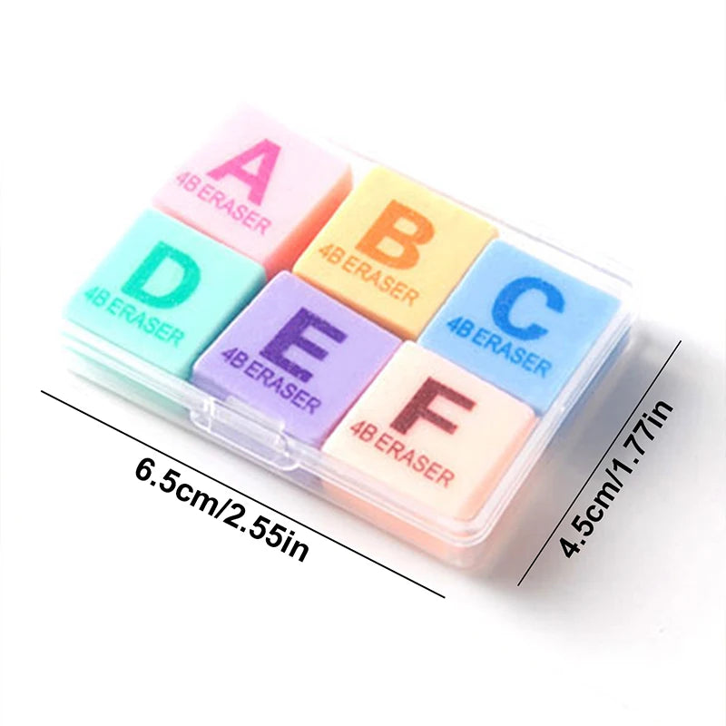 6pcs/box Pencil Eraser Creative Letter Eraser Candy Colors Soft Eraser Candy Color Pencils Eraser Cute Cartoon