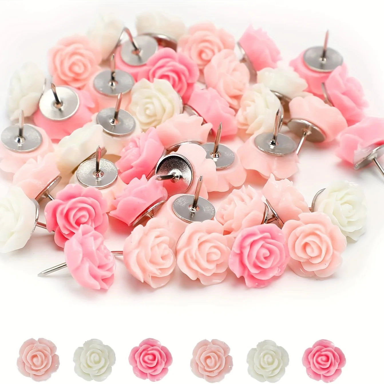 20pcs Resin Push Pins Cute Rose Flower Thumbtack New Board Drawing Photo Wall Studs Office Maps School Classroom Supplies