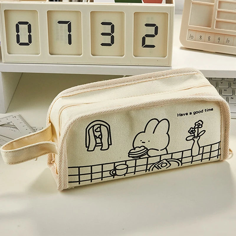 Pencil Cases Bags Cartoon Large Capacity Storage Pouch Holder Box for Girls Office Student Stationery Organizer School Supplies