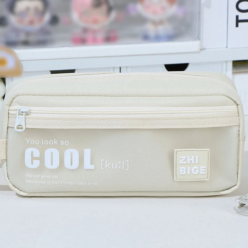 1Pc Large Capacity Pencil Case 2 Compartment Multifunctional Pen Bag for Girls Boy School Student Office Stationery Organizer