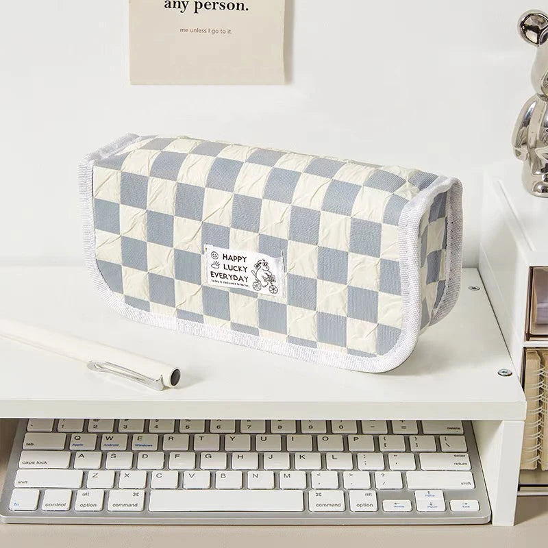 1Pc Large Capacity Small Dog Plaid Canvas Pencil Case School pencil case Kawaii Stationery Storage Bag aesthetic stationery