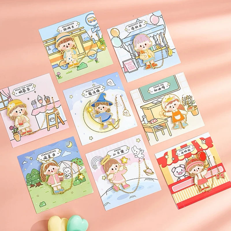 1Pc Metal Pendant Little Girl Series Bookmark Creative Commemorative Gift for Students' Graduation Gift