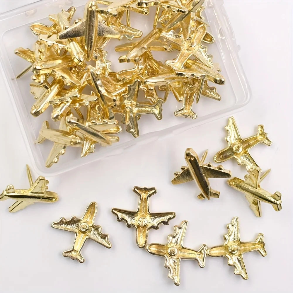 1pc Golden Creative Airplane Thumbtacks - Suitable for office cork photo walls, cork board thumbtacks, bulletin boards