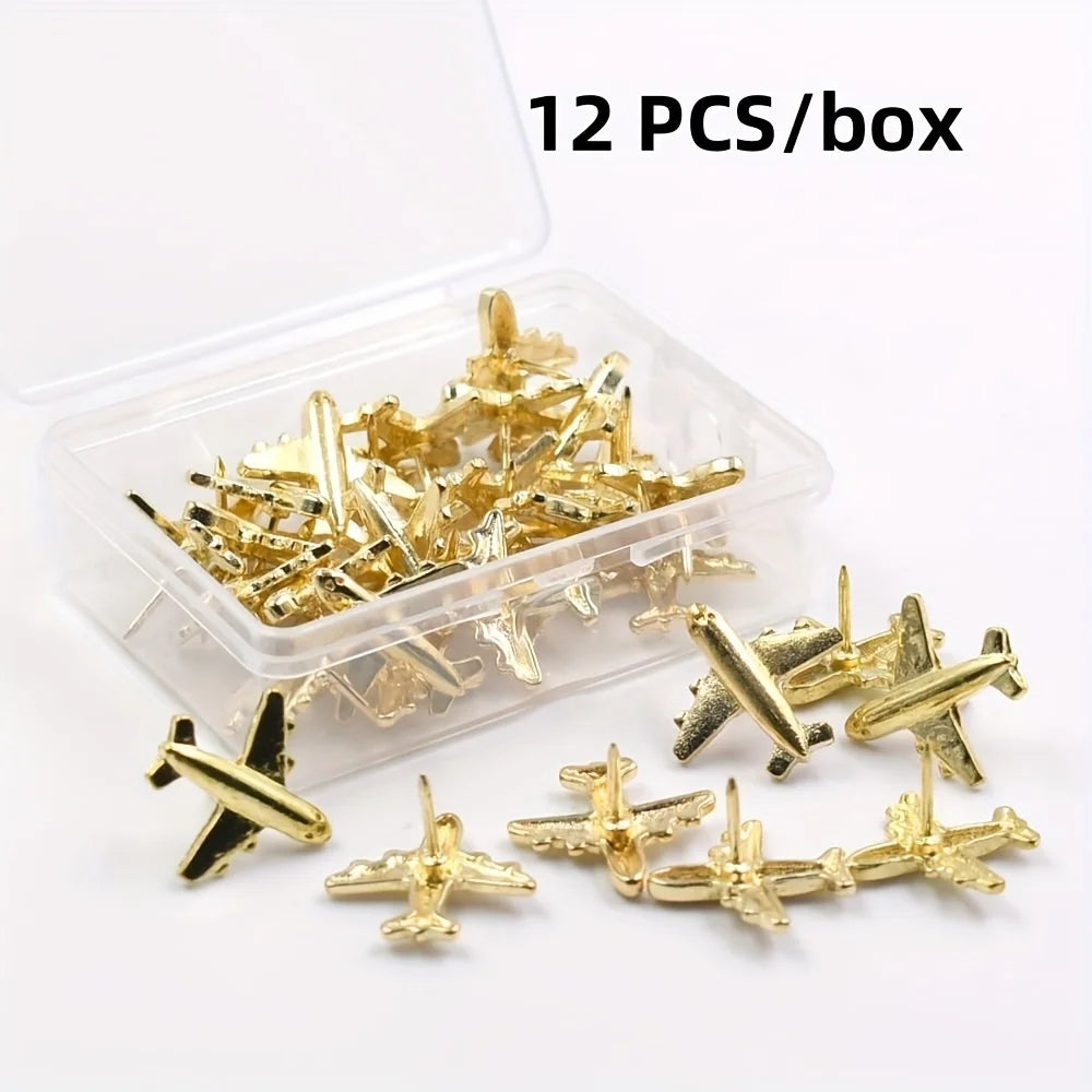 1pc Golden Creative Airplane Thumbtacks - Suitable for office cork photo walls, cork board thumbtacks, bulletin boards