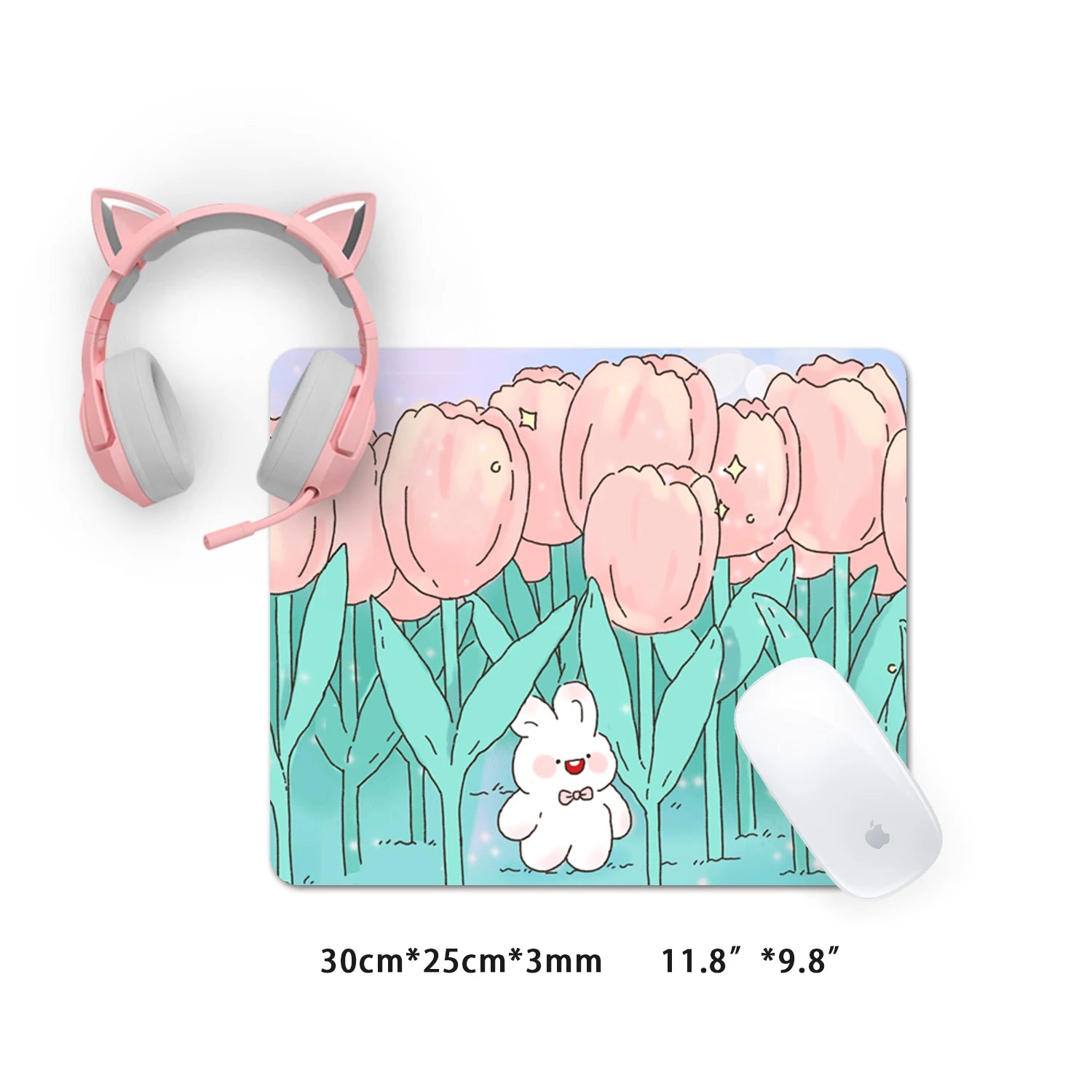 Extra Large Kawaii Purple Gaming Mouse Pad Cute Tulips Flower Bunny XXL Desk Mat Water Proof Nonslip Laptop Desk Accessories