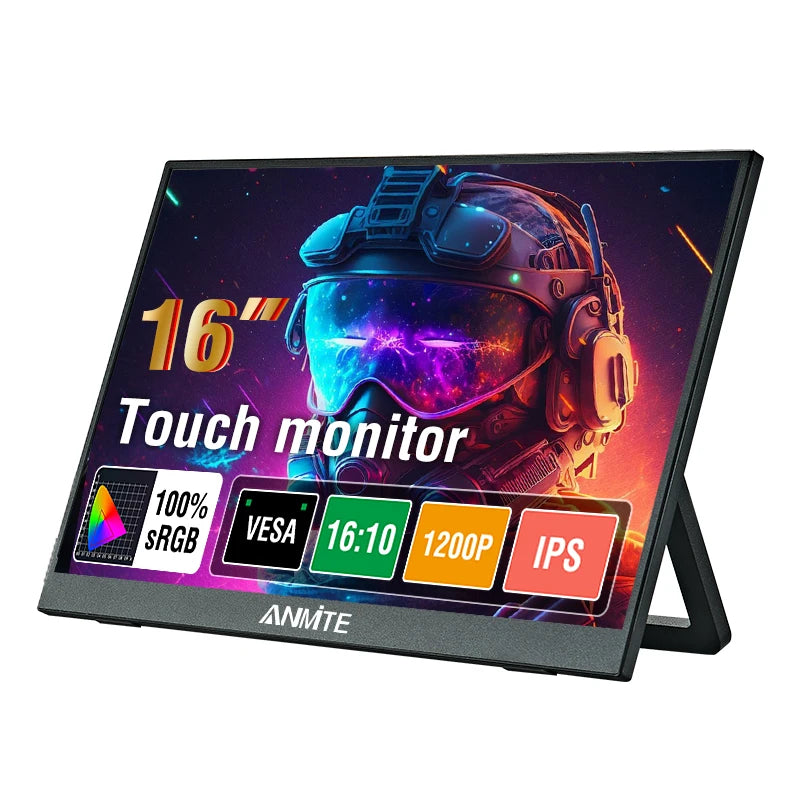 Anmite 14/16-Inch Portable Touch Monitor 1200P HDR 16:10 Low Blue Light For XBox PS4 / 5 Switch Cell Phone PC Loptop Extension
