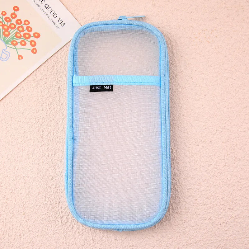 Transparent Mesh Pencil Case Large Capacity Simple and Fresh School Supplies Stationery Multi-Purpose Lightweight Makeup Bag