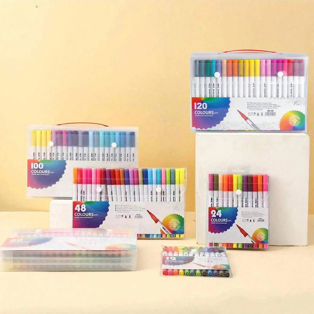 12-120 Color Water-based Double-headed Watercolor Pen Kawaii Korean Stationery Washable Artist Painting Tools Cultural Supplies