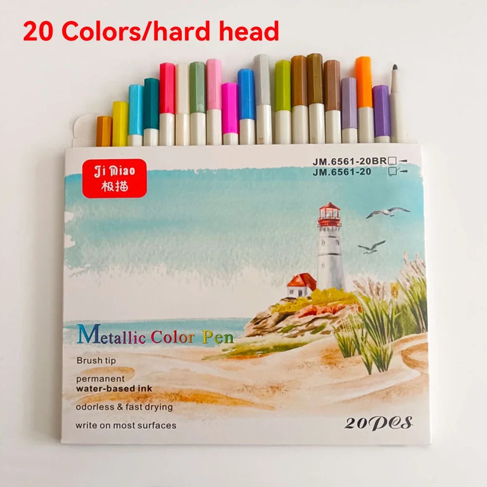 Soft and Hard Head Water-based Marker Metal Pen Set Cartoon Hand Account Black Card Paper Graffiti Pen Art Supplies for Artist