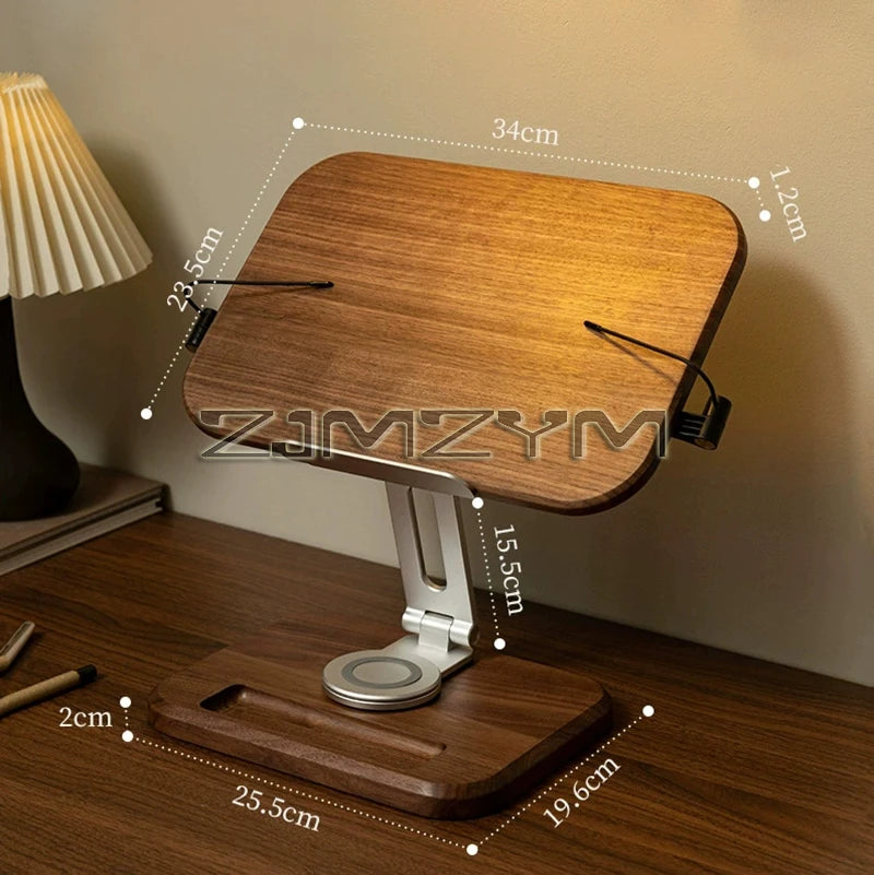 Reading Rack 360° Rotating Lifting Wooden Aluminum Alloy Reading Bookshelf Notebook Stand Adjustable Drawing Pad Holder