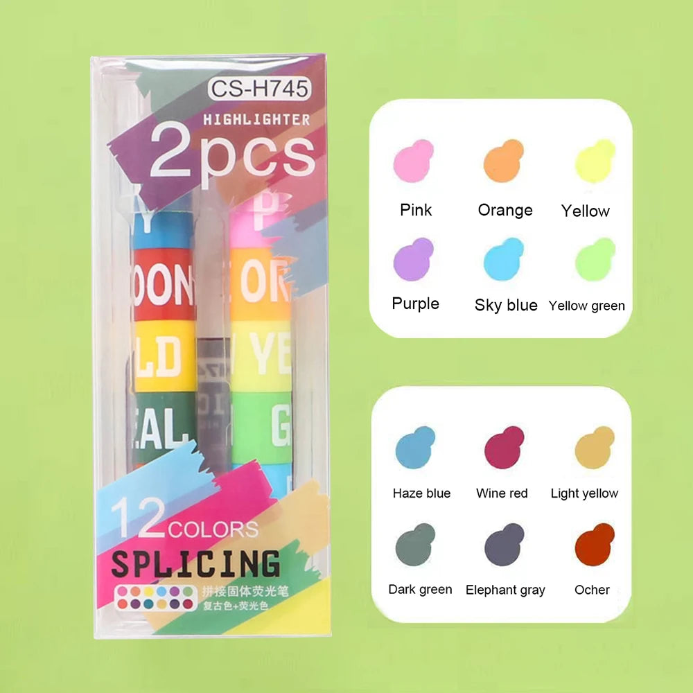 Color Highlighter Detachable Splicing Creative Cute Pens Retro Graffiti Marking Pen for Kids Students School Stationery Supplies