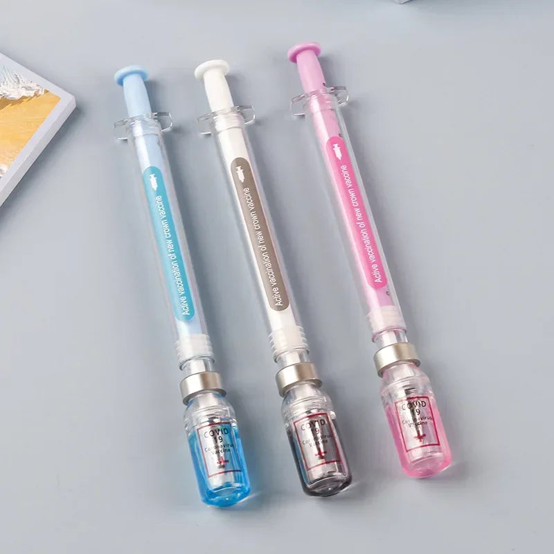 100 Pcs/lot Kawaii Syringe Shaped Gel Pens Cute Students Office Supplies  Writting Cute Pen Gift Nurse Pen Multi Function Pen