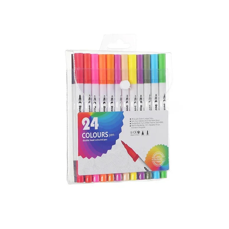 12-120 Color Water-based Double-headed Watercolor Pen Kawaii Korean Stationery Washable Artist Painting Tools Cultural Supplies