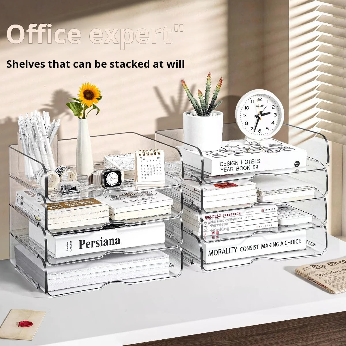 Desktop Multi-Layer Transparent File Tray Office A4 Large Capacity Layered Drawer File Storage Box