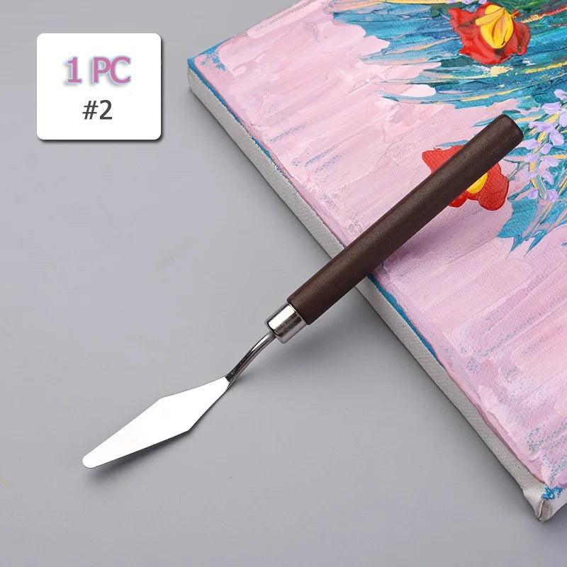 Wooden Handle Oil Paint Shovel Stainless Steel Scraper Kit Palette Knife Stationery for Painter Students