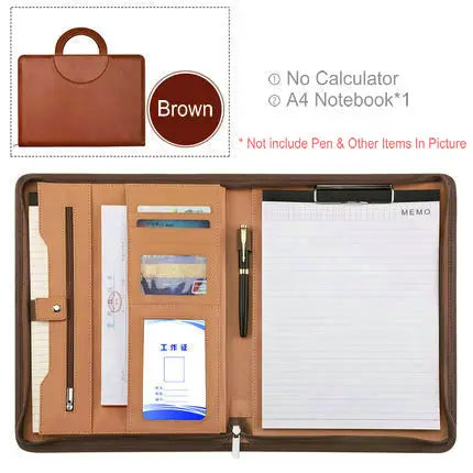 Multifunctional Portafolio A4 Conference Folder Calculator Business Padfolio PU Leather File Folders High Quality