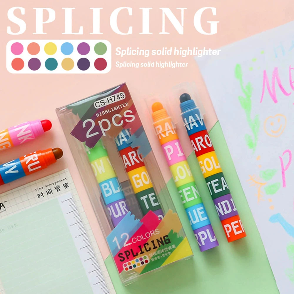 Color Highlighter Detachable Splicing Creative Cute Pens Retro Graffiti Marking Pen for Kids Students School Stationery Supplies