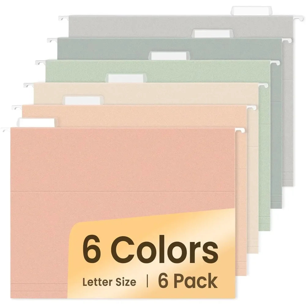 6-pack letter sized hanging folders with 1/5 cut labels, ideal for home and office organization and file sorting